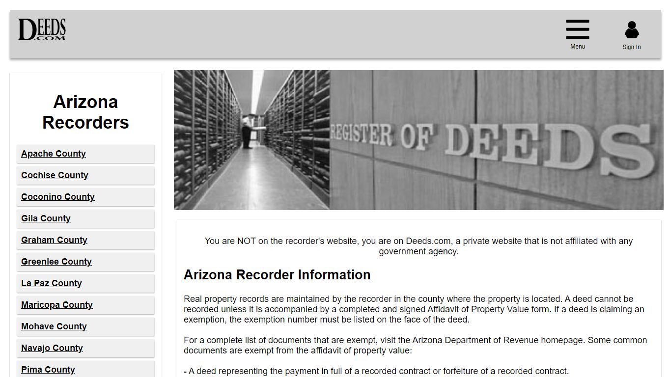 Recorder Information Arizona - Deeds.com